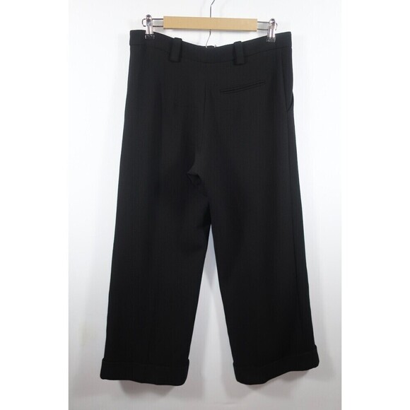 Roland Mouret Black Crepe Wide Leg Pants Wool Silk Lining Cuffed Crop Size 8 10 - Picture 7 of 12